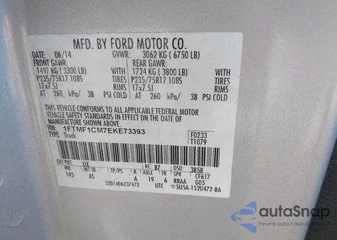 2014 Ford F-150 Xl z USA, uszkodzony, nr VIN 1FTMF1CM7EKE73393